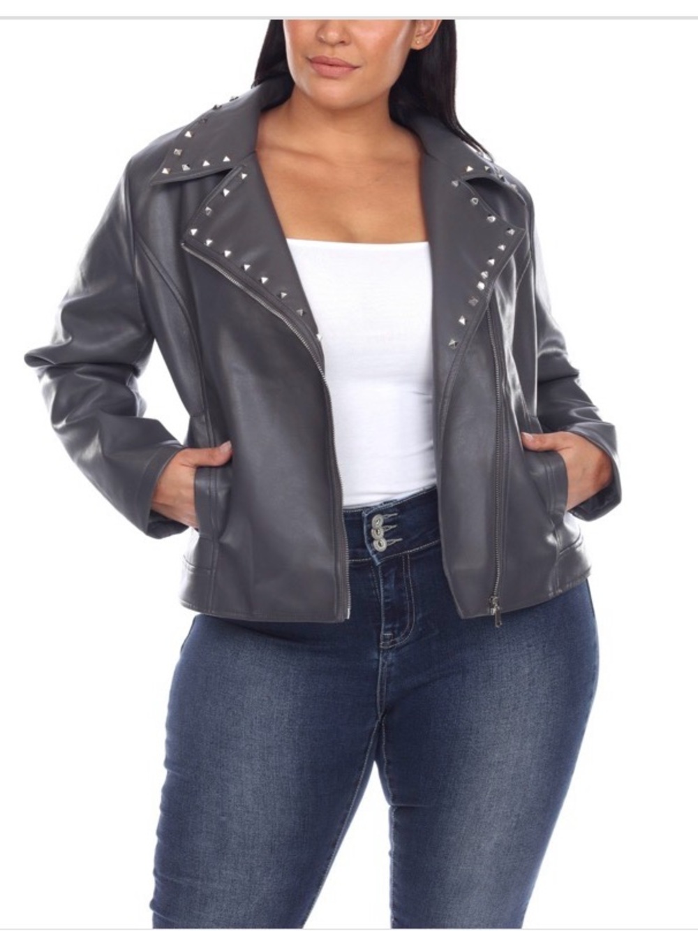 White Mark White Mark Women's Plus Size PU Faux Leather Studded Jacket